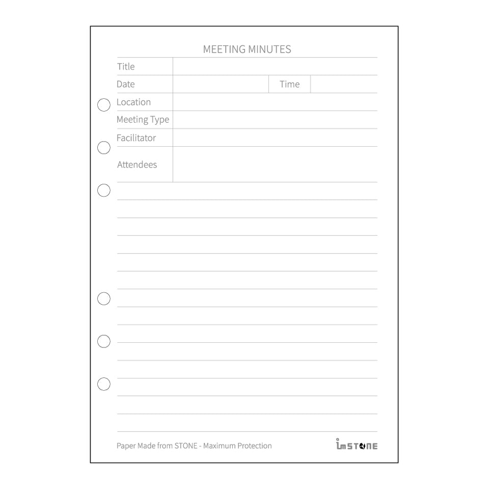 Stone Paper Planner Inserts, Meeting Minutes.